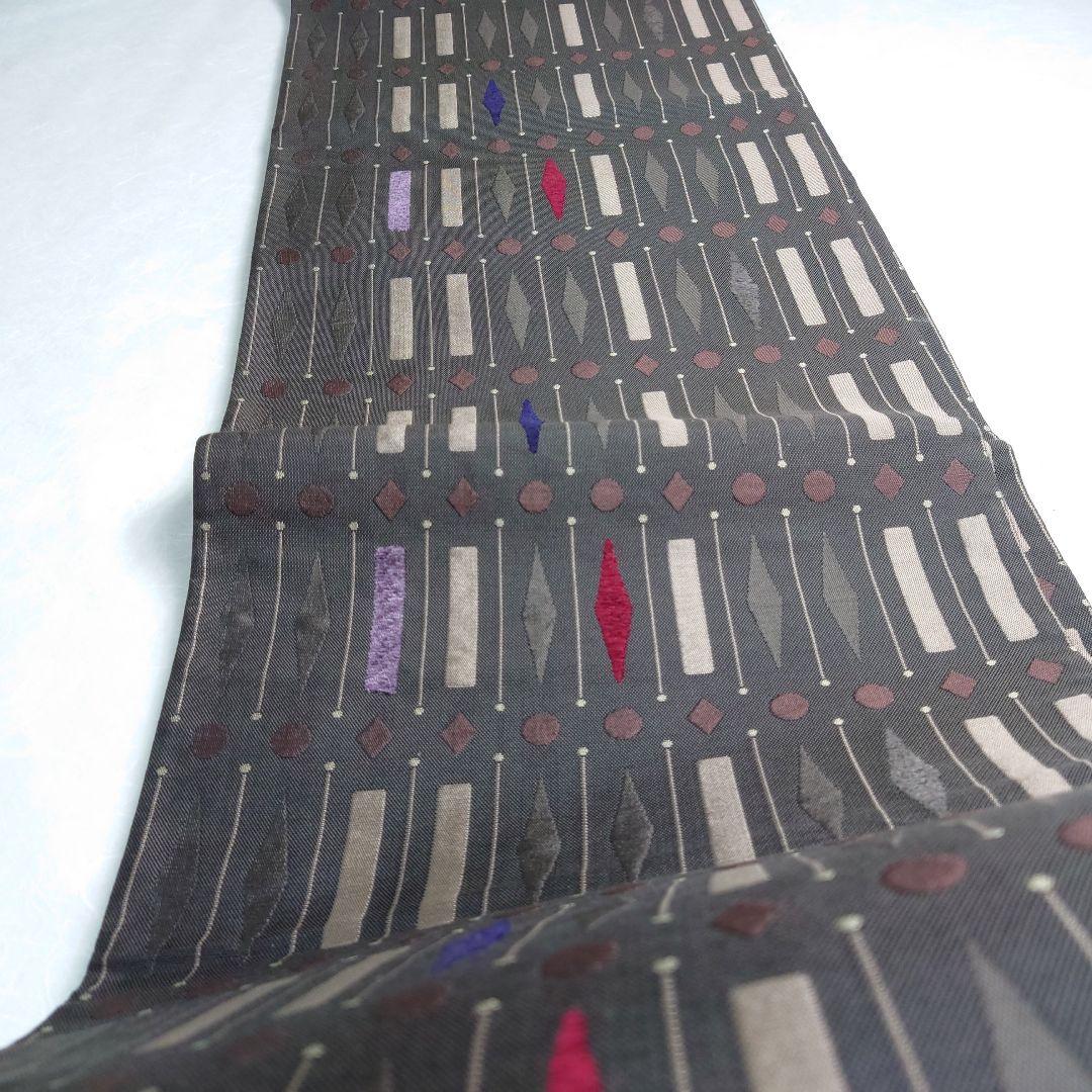 正絹 袋帯 六通柄 モール モダン図案 洒落 逸品 美品