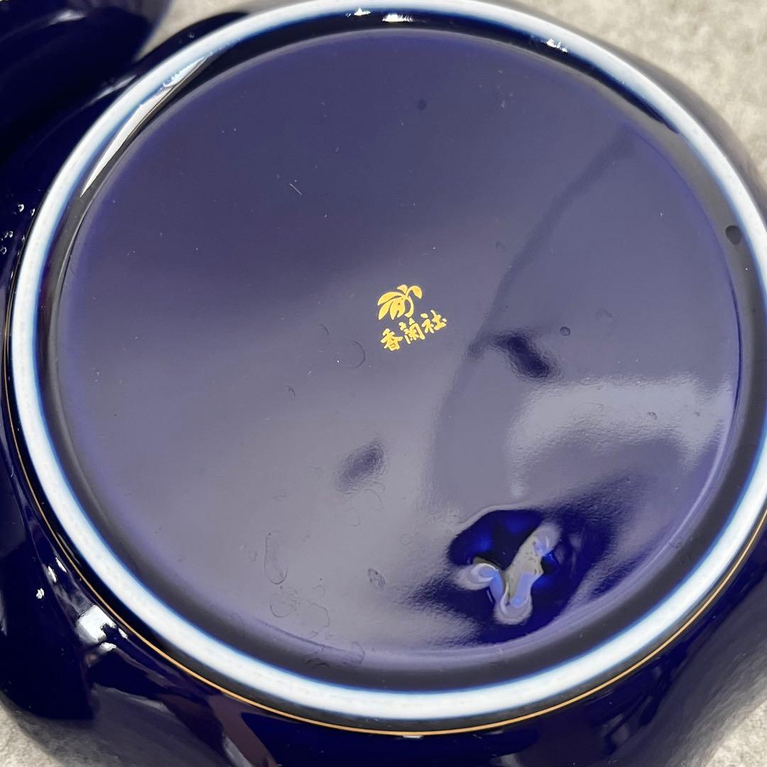 美品 香蘭社 ルリ胡蝶蘭 湯呑み3客+皿3枚セット青色 食器セット 骨董41