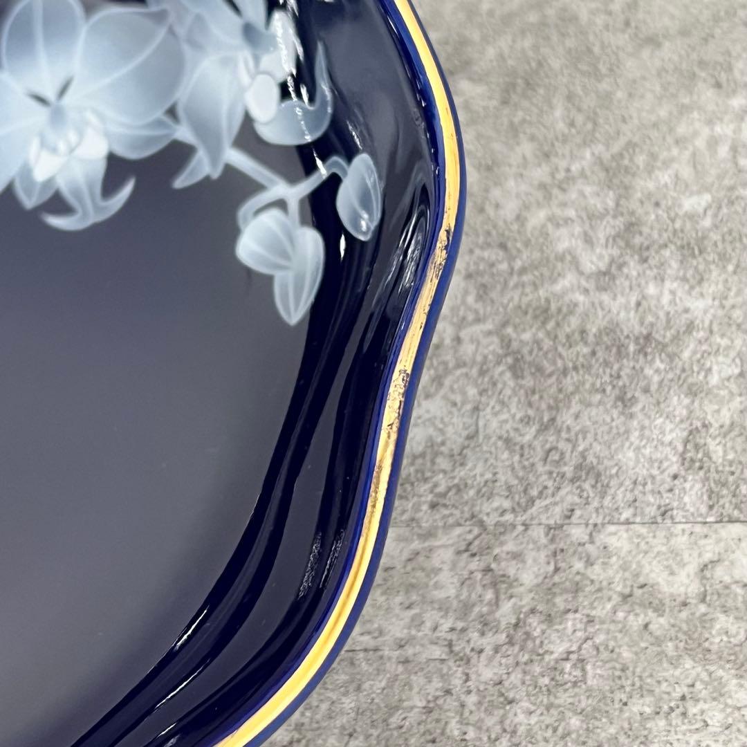 美品 香蘭社 ルリ胡蝶蘭 湯呑み3客+皿3枚セット青色 食器セット 骨董41