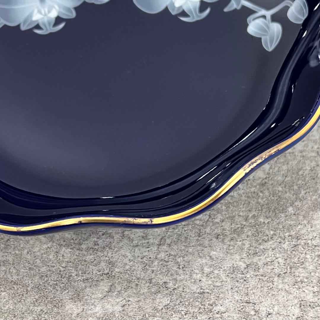 美品 香蘭社 ルリ胡蝶蘭 湯呑み3客+皿3枚セット青色 食器セット 骨董41