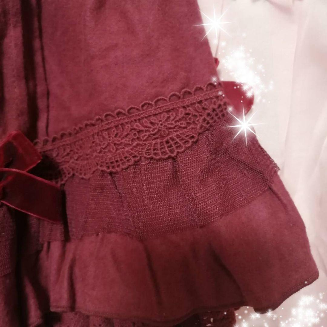 リズリサ　フリル付きワインレッドショートパンツ　バレエコア　fairy core