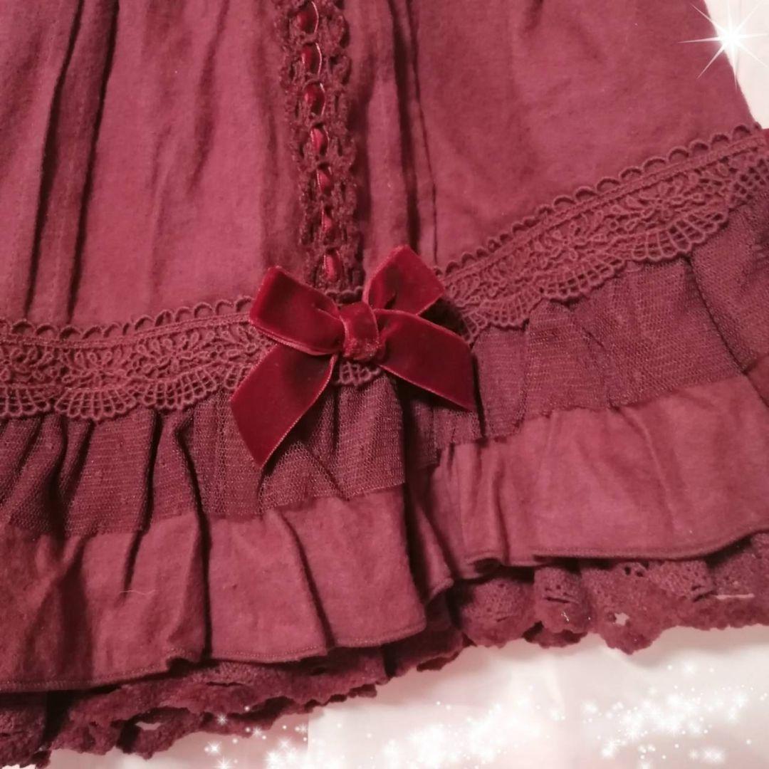 リズリサ　フリル付きワインレッドショートパンツ　バレエコア　fairy core