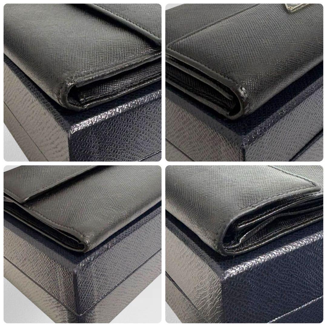 超極美品✨ PRADA プラダ 三つ折り財布 サフィアーノ ブラック 三角ロゴ