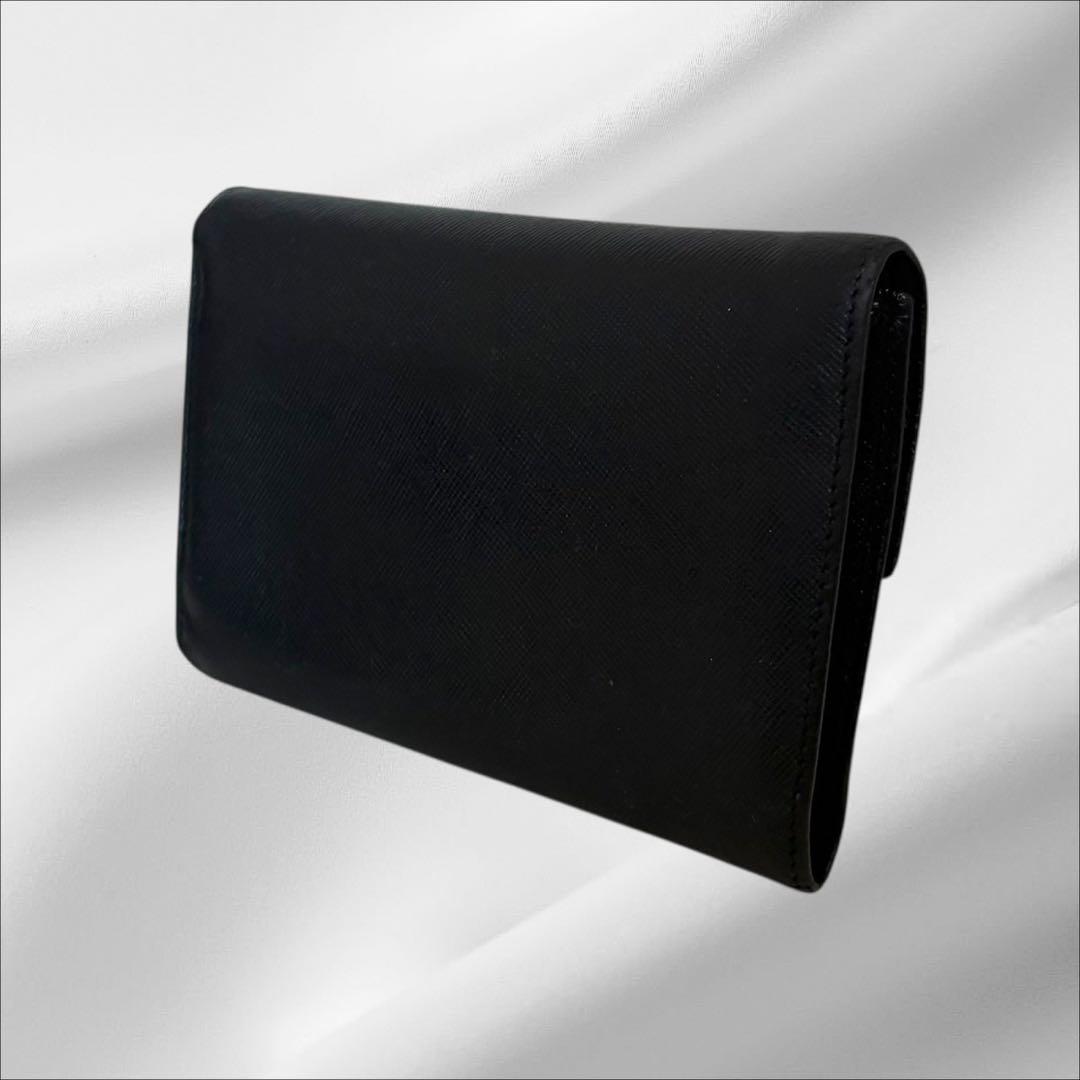 超極美品✨ PRADA プラダ 三つ折り財布 サフィアーノ ブラック 三角ロゴ