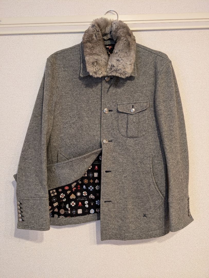 ★希少★バーバリーブラックレーベル　内側モノグラム柄グレージャケットコートM