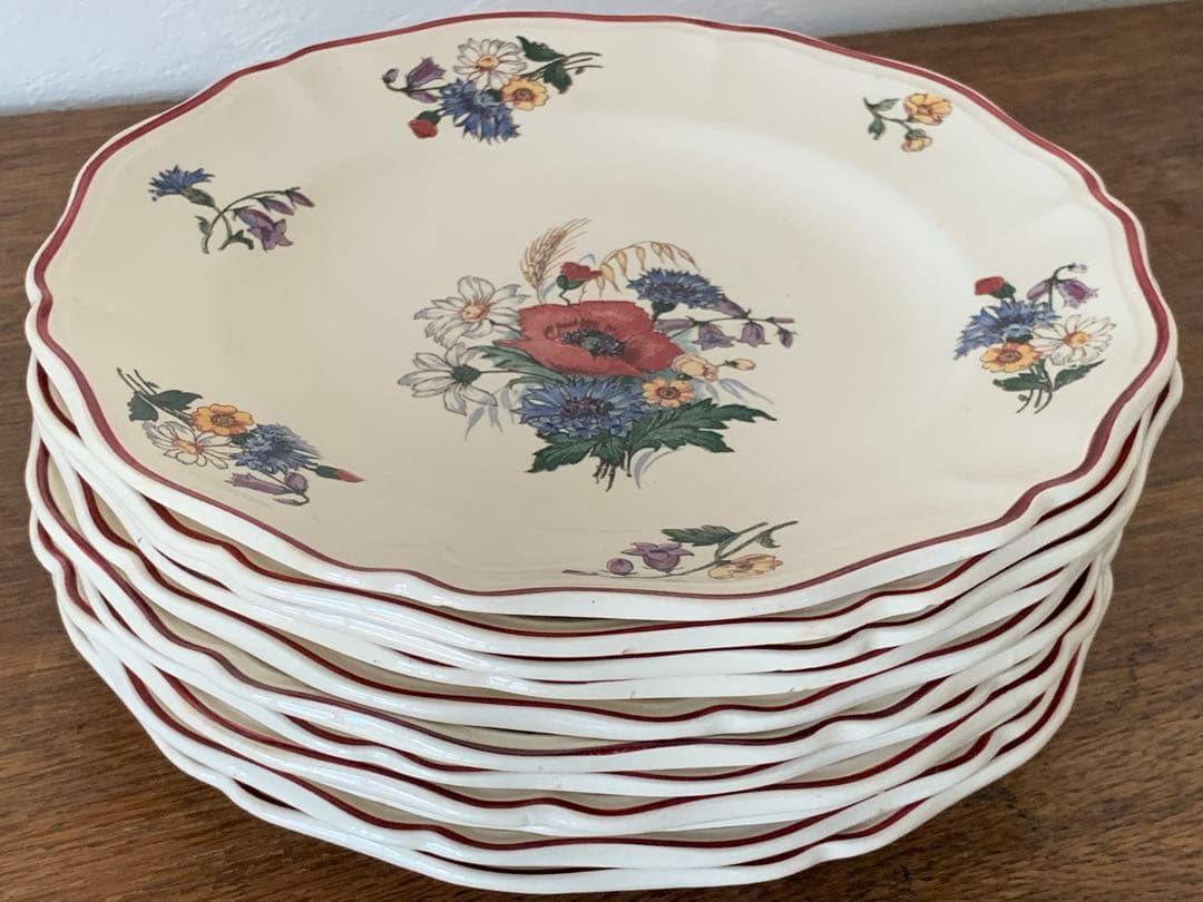 フランスアンティーク　サルグミンヌ　アグレスト　野花　皿　プレート　6枚セット