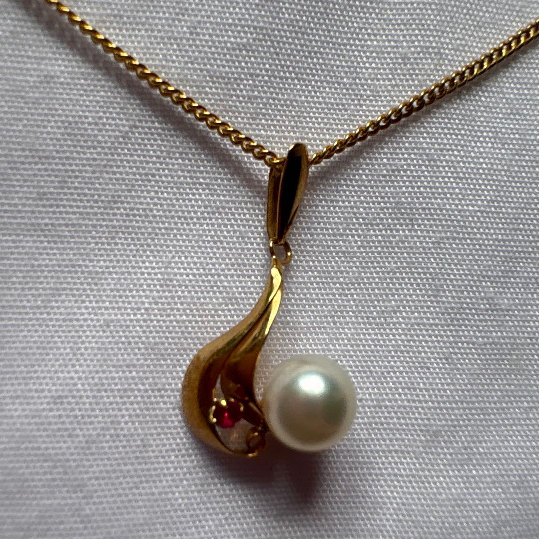 あこや本真珠ゴールドペンダント天然石付き