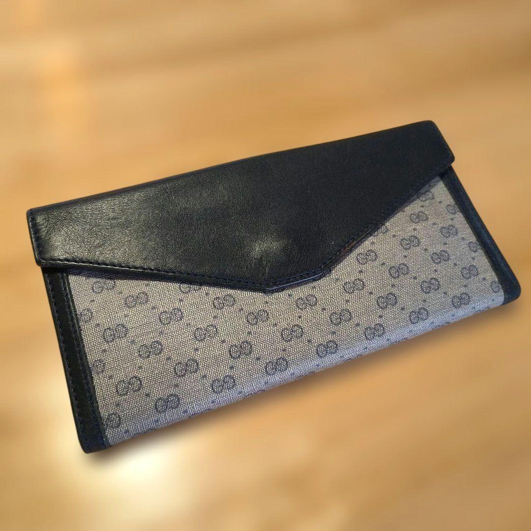 オールドGUCCI 二つ折り長財布 GクリップGG柄　イタリア製