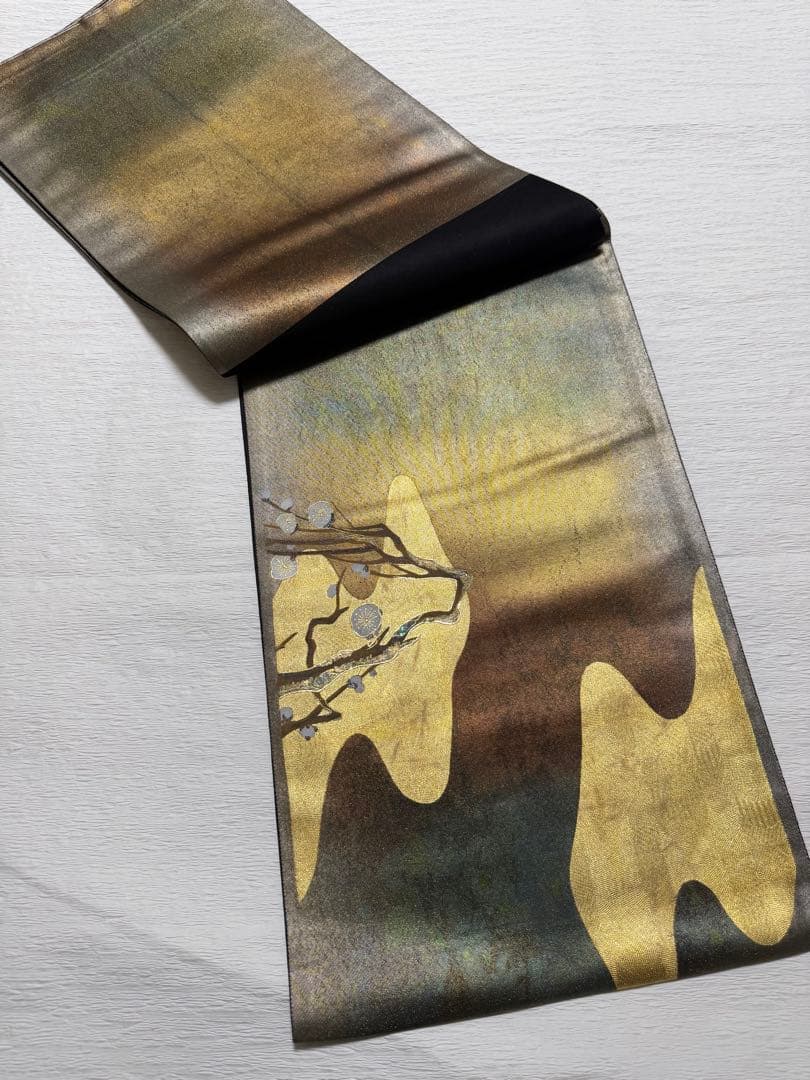 m-75 螺鈿細工 枝梅 袋帯 正絹