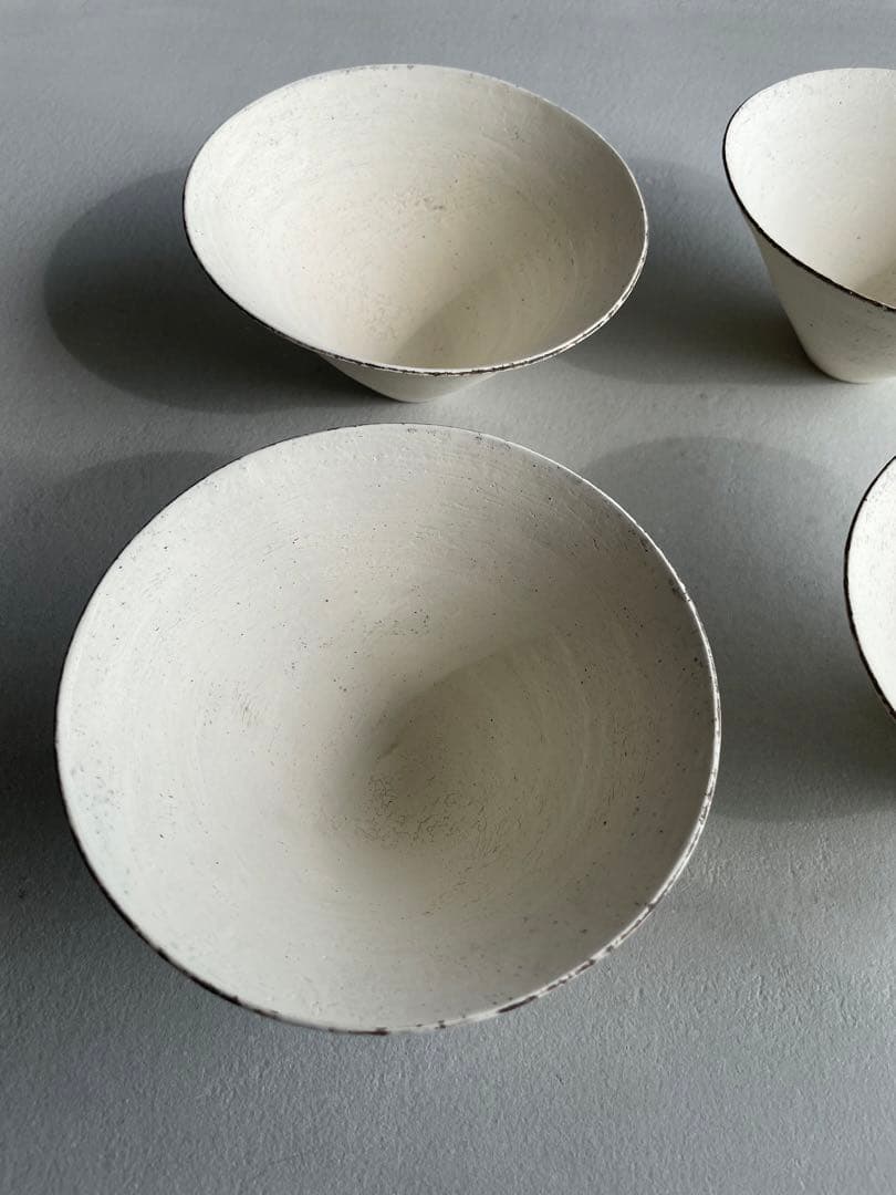 2020n 二階堂明弘 焼き締め 三角椀 白 ホワイト 4点セット