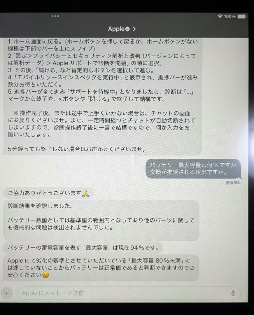 ipad 第9世代 バッテリー最大容量94％