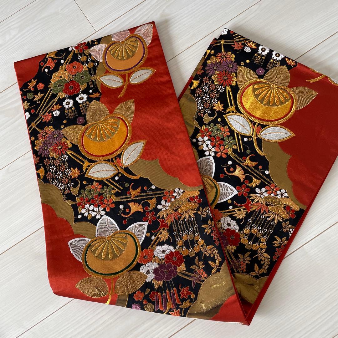 総絞り振袖 花柄 金糸刺繍　帯と小物セット