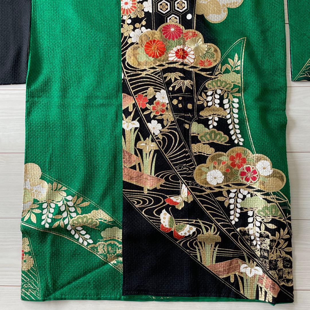 総絞り振袖 花柄 金糸刺繍　帯と小物セット