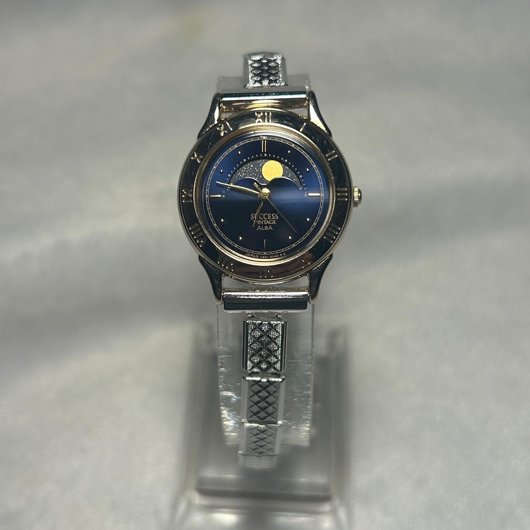 SEIKO ALBA ムーンフェイズ　新品電池　新品ベルト　稼動品