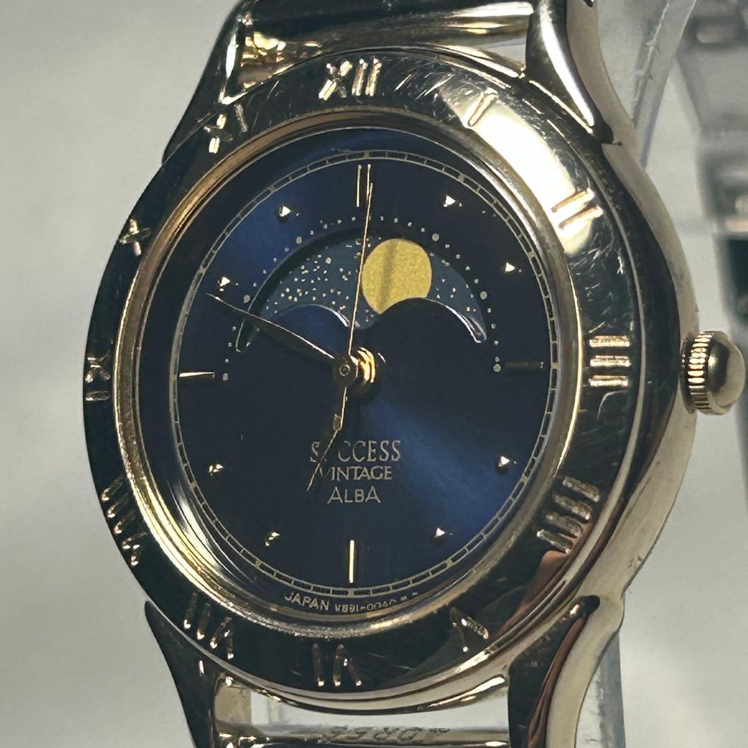 SEIKO ALBA ムーンフェイズ　新品電池　新品ベルト　稼動品