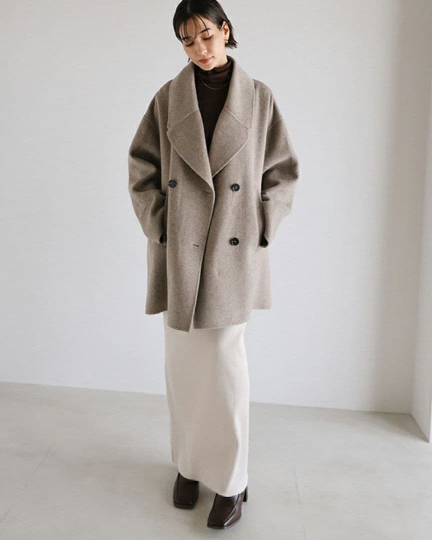 新品 evernavy エバーネイビー リバー ピーコート ウール べージュ