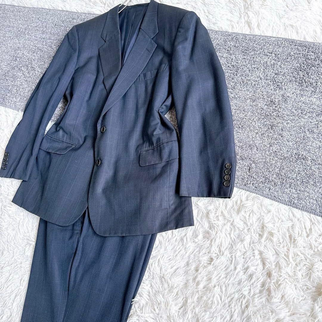 当時物　オールド　ディオール セットアップ　スーツ　チェック柄　ネイビー　2B