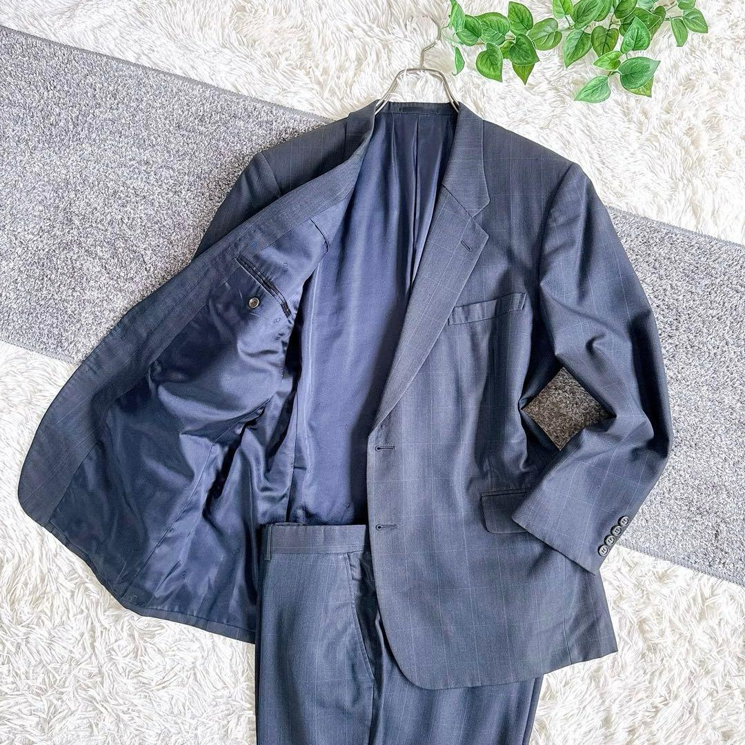 当時物　オールド　ディオール セットアップ　スーツ　チェック柄　ネイビー　2B