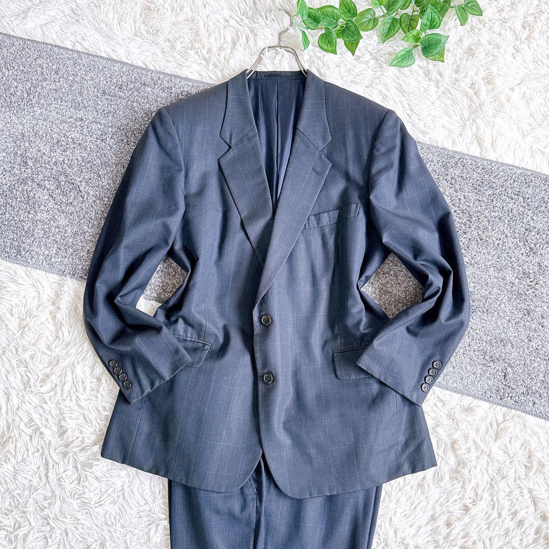 当時物　オールド　ディオール セットアップ　スーツ　チェック柄　ネイビー　2B