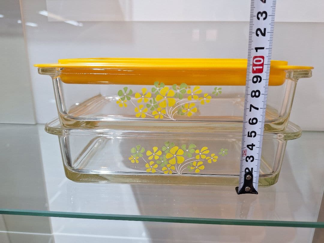PYREX　オールドパイレックス　花柄　ガラス保存容器 2段　蓋1枚　未使用品