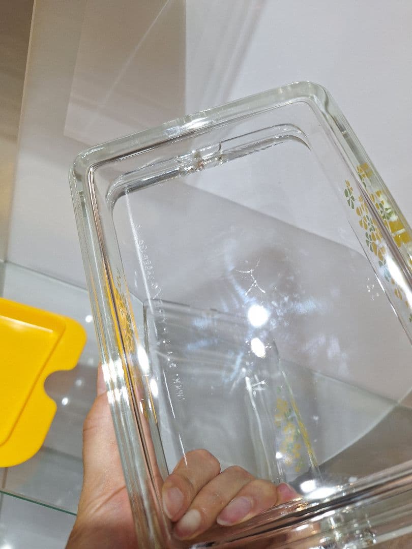 PYREX　オールドパイレックス　花柄　ガラス保存容器 2段　蓋1枚　未使用品