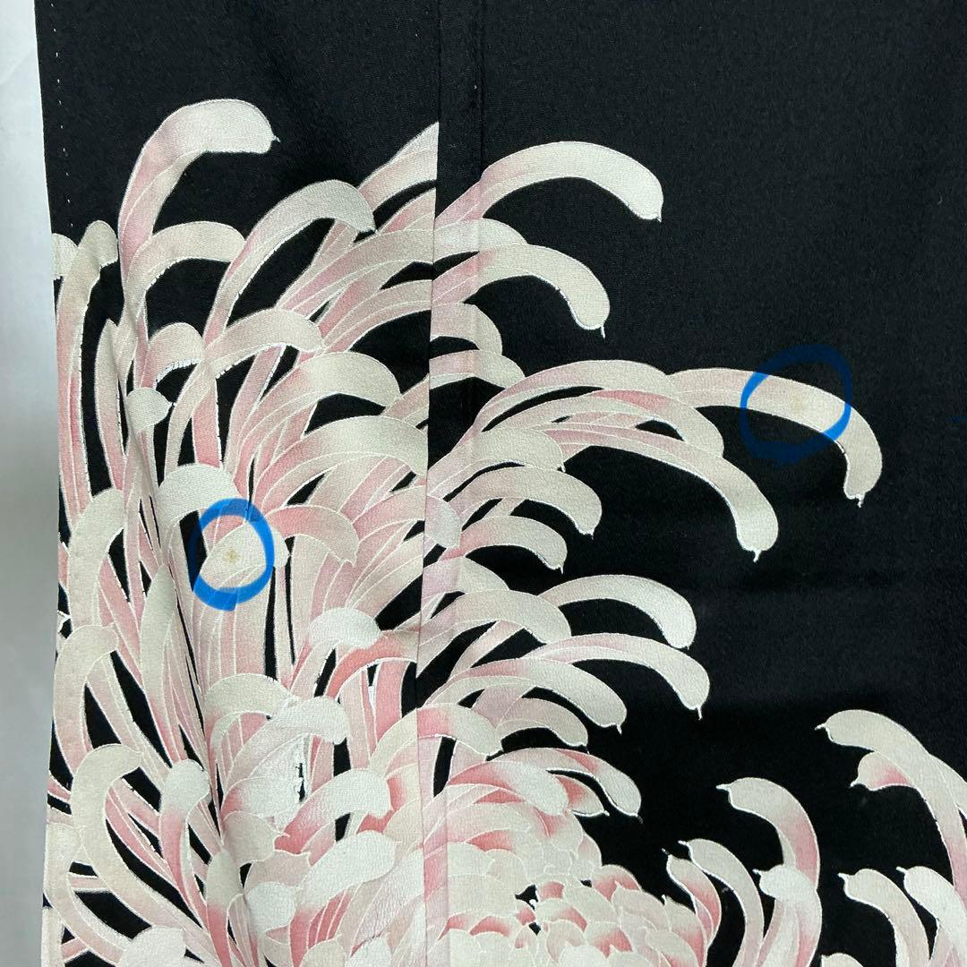 b320 正絹　黒留袖　比翼付　五つ紋　乱菊　着物