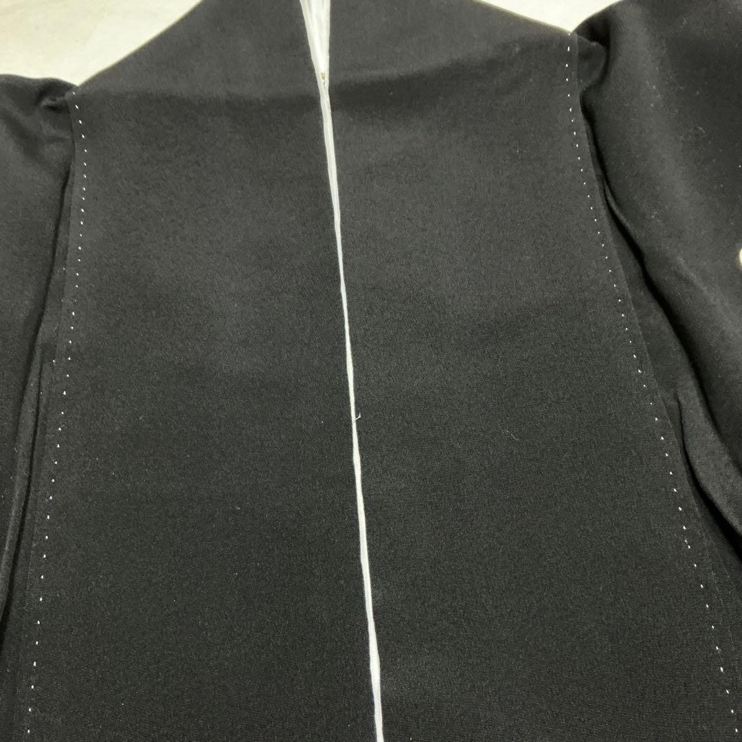 b320 正絹　黒留袖　比翼付　五つ紋　乱菊　着物