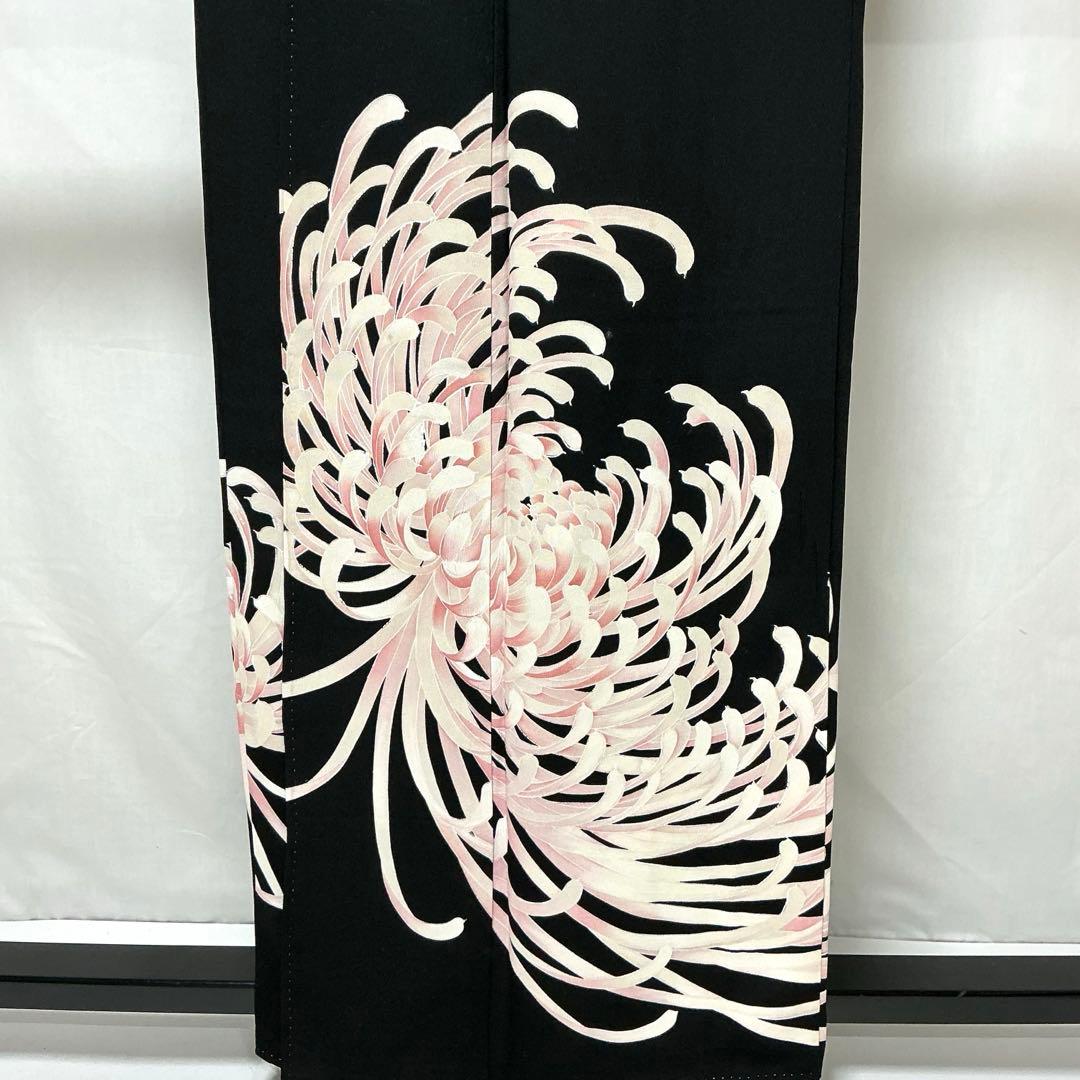 b320 正絹　黒留袖　比翼付　五つ紋　乱菊　着物