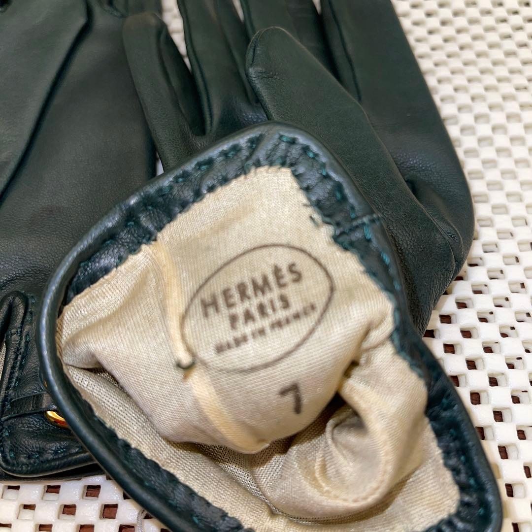 『未使用品』HERMESエルメス❣️シェーヌダンクル手袋❣️深緑色にゴールド金具