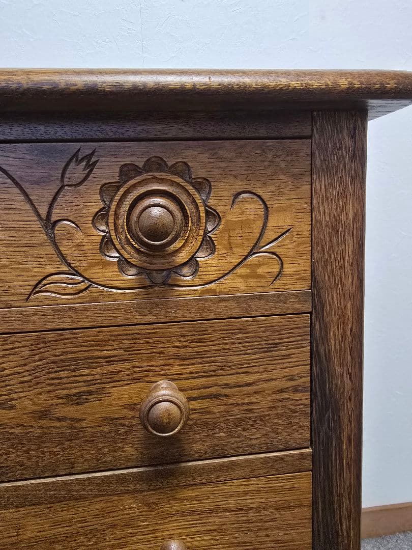 美品 勇峰工芸　雅　花柄チェスト　ナラ材家具　 旭川家具　伝統工芸品