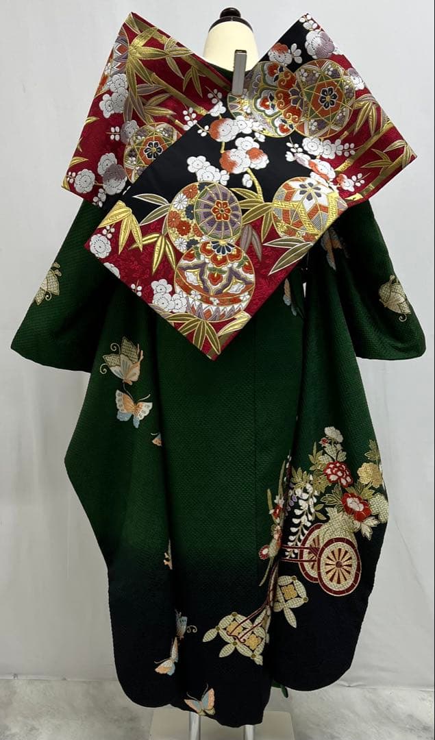 豪華　総絞り　振り袖　フルセット　別誂長襦袢付　金彩　刺繍　成人式　　緑　532