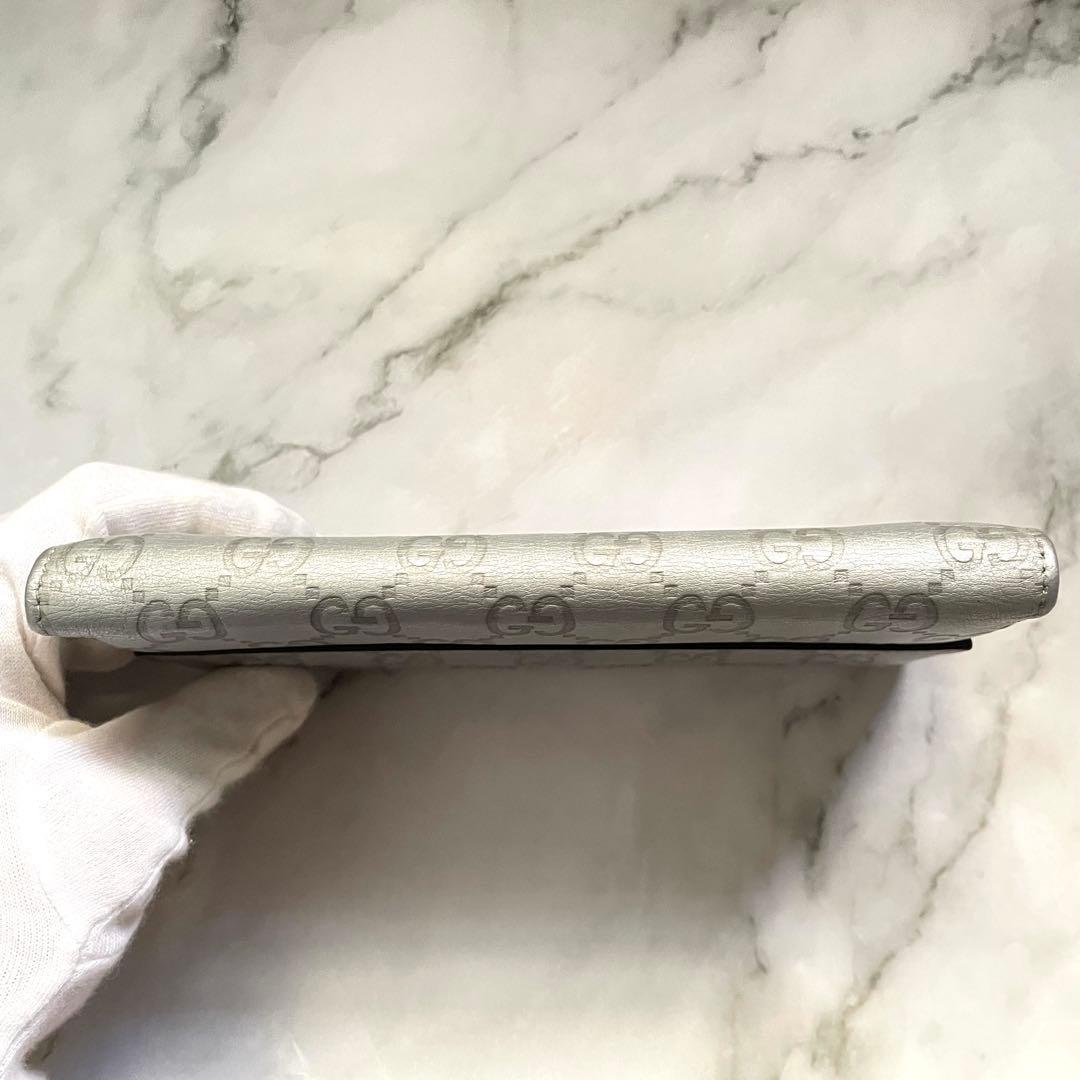 グッチ　GUCCI ラブリーハート GGシマレザー シルバー長財布　0111-③