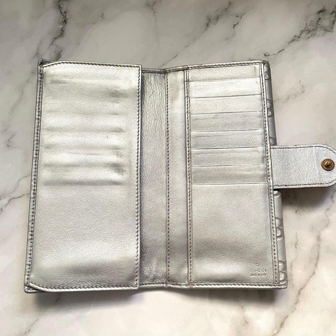 グッチ　GUCCI ラブリーハート GGシマレザー シルバー長財布　0111-③