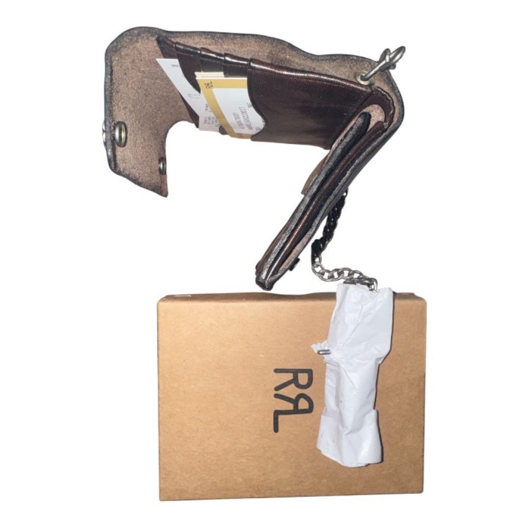 「新品タグ付き 」 RRL 黒 レザー 三つ折り財布 チェーン付き