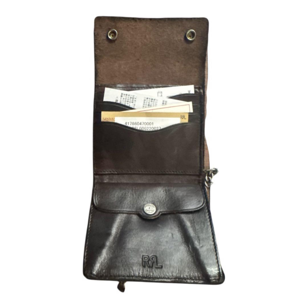 「新品タグ付き 」 RRL 黒 レザー 三つ折り財布 チェーン付き