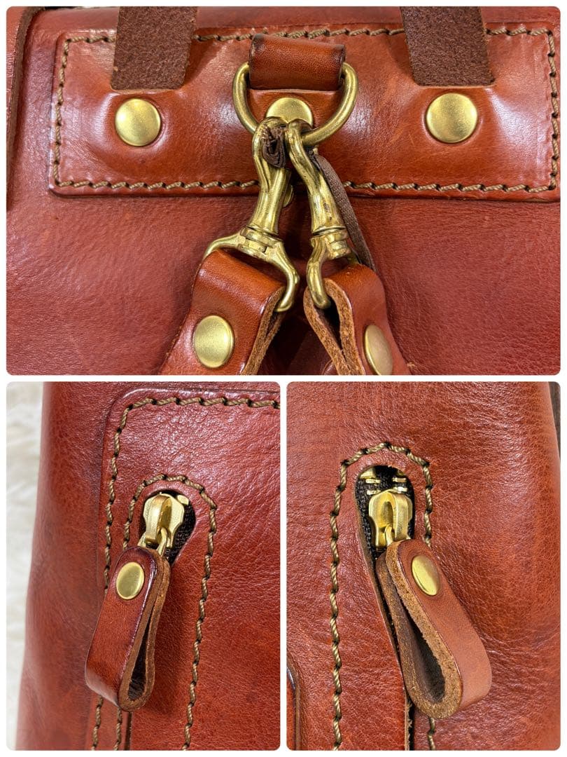 ヘルツ ラックスリュック ヌメ革 ゴールド金具 チャーム 自立 A4可ブラウン