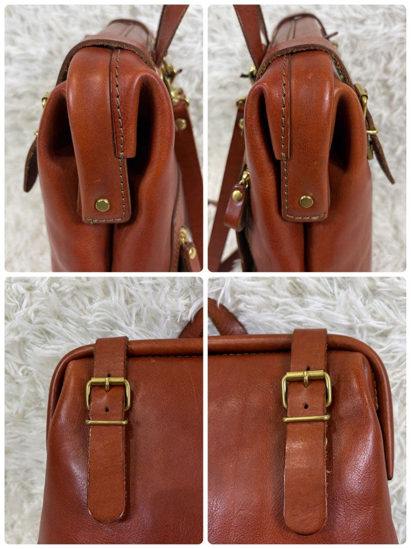 ヘルツ ラックスリュック ヌメ革 ゴールド金具 チャーム 自立 A4可ブラウン