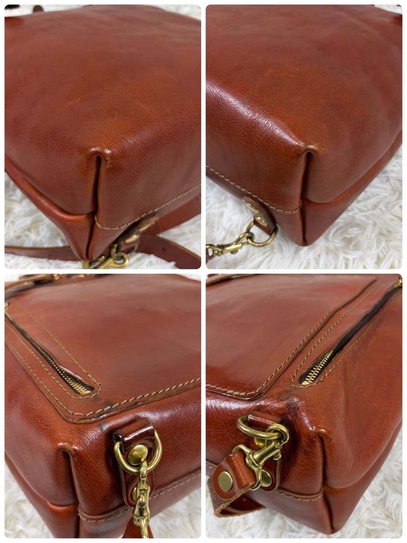 ヘルツ ラックスリュック ヌメ革 ゴールド金具 チャーム 自立 A4可ブラウン