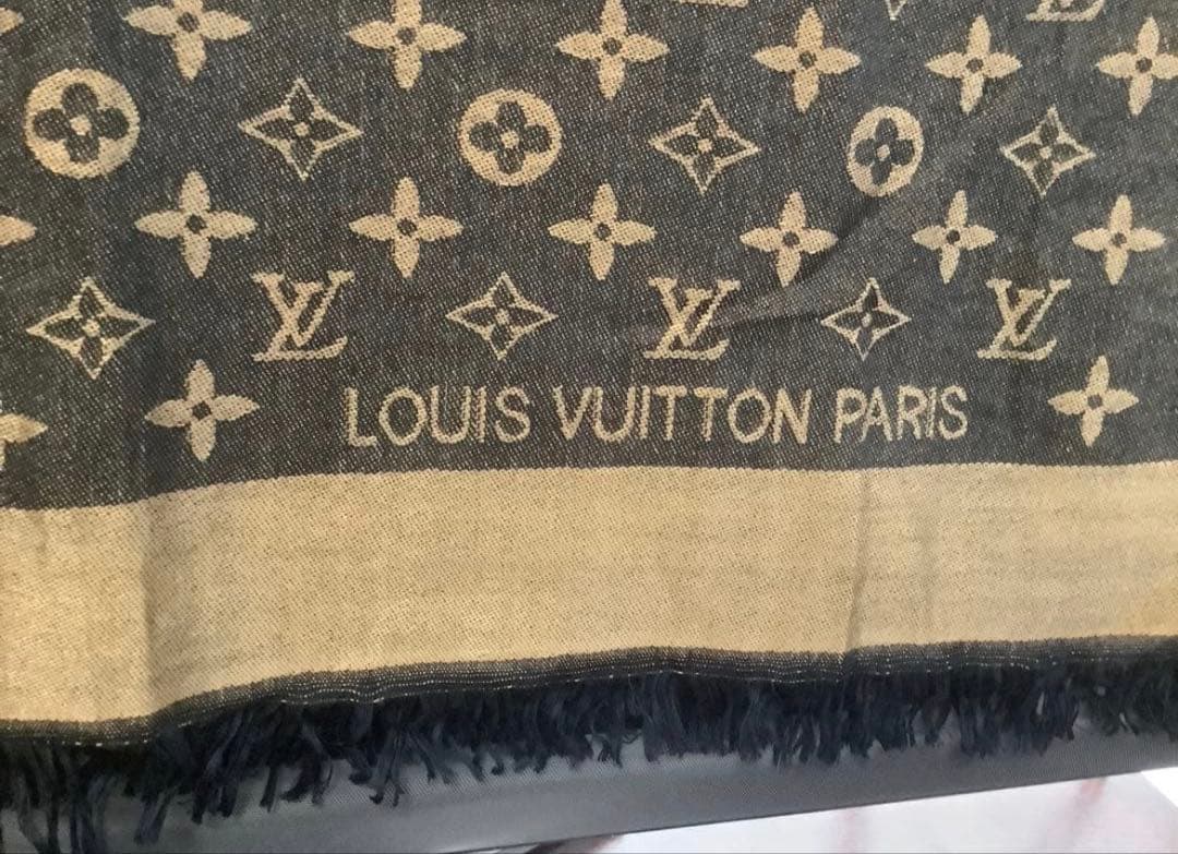 美品LOUIS VUITTON マフラー 、ストールブラウン・光沢のあるベージュ