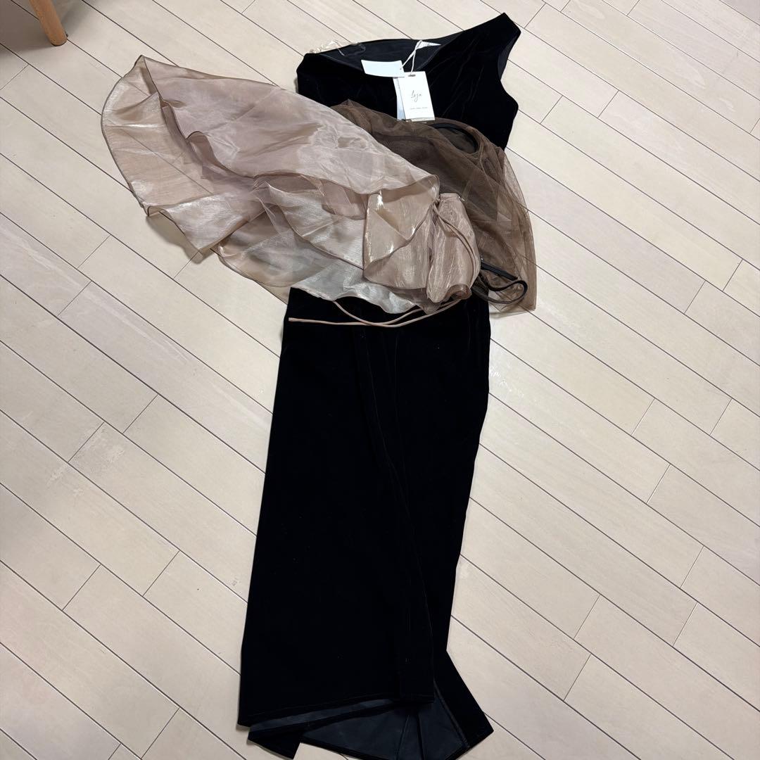 新品タグ付 アシンメトリーティアードフリル3WAYベロアワンピースドレス