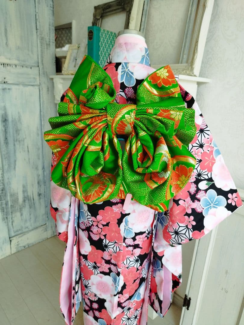 ☆グリーンの作り帯☆七五三ハーフ成人式