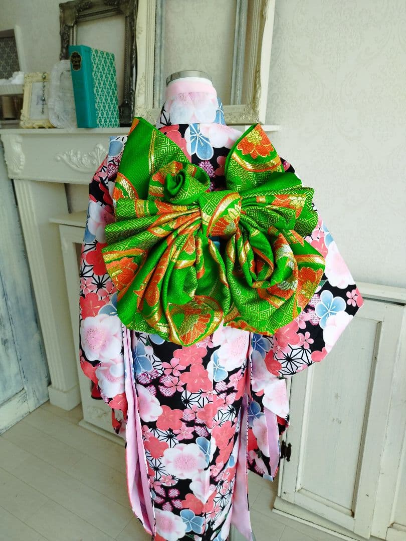 ☆グリーンの作り帯☆七五三ハーフ成人式