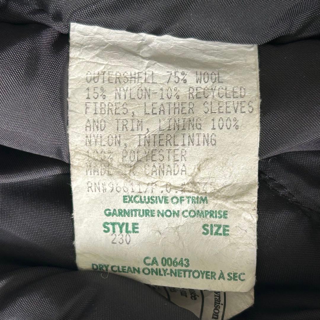 カナダ製 極上 スタジャン 企業刺繍ロゴ レザー ウール 中綿 黒 本革