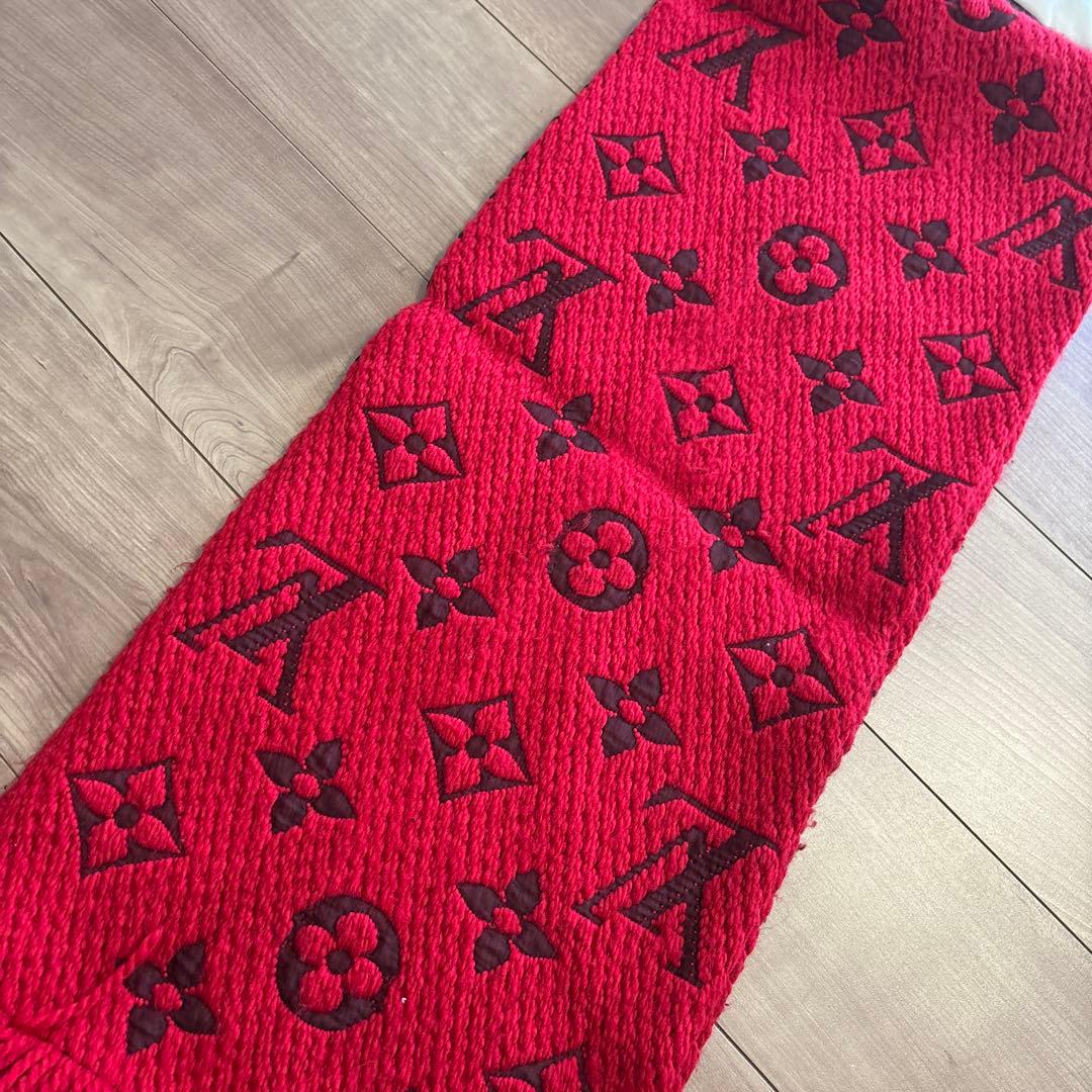 正規品　ルイヴィトン ニットマフラー エシャルプ ロゴマニア レッド モノグラム