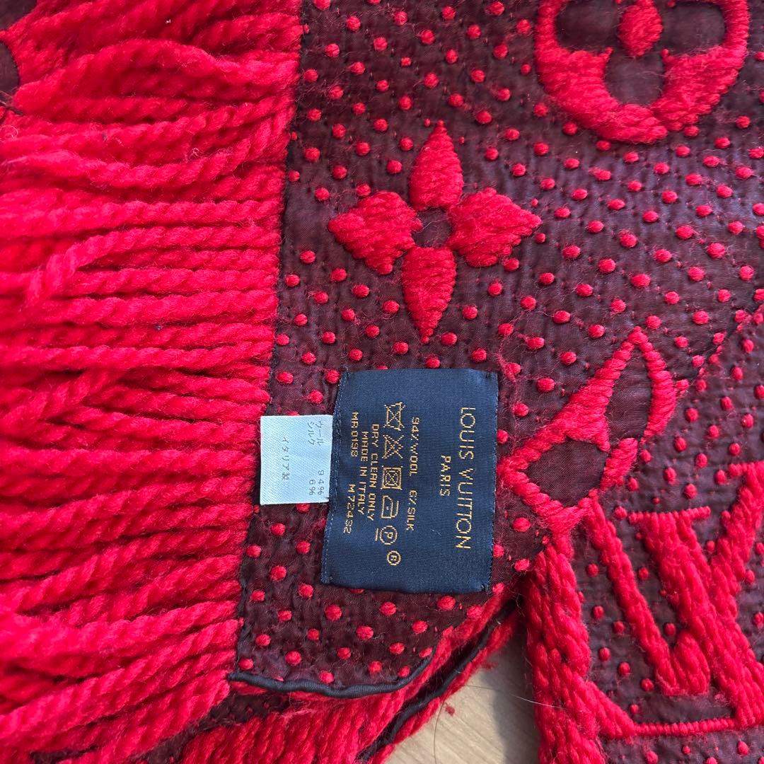 正規品　ルイヴィトン ニットマフラー エシャルプ ロゴマニア レッド モノグラム