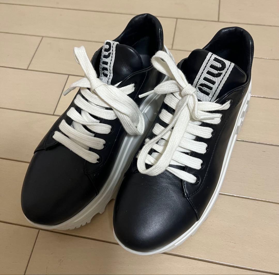 miumiu 厚底スニーカー　レザー　ブラック　サイズ36