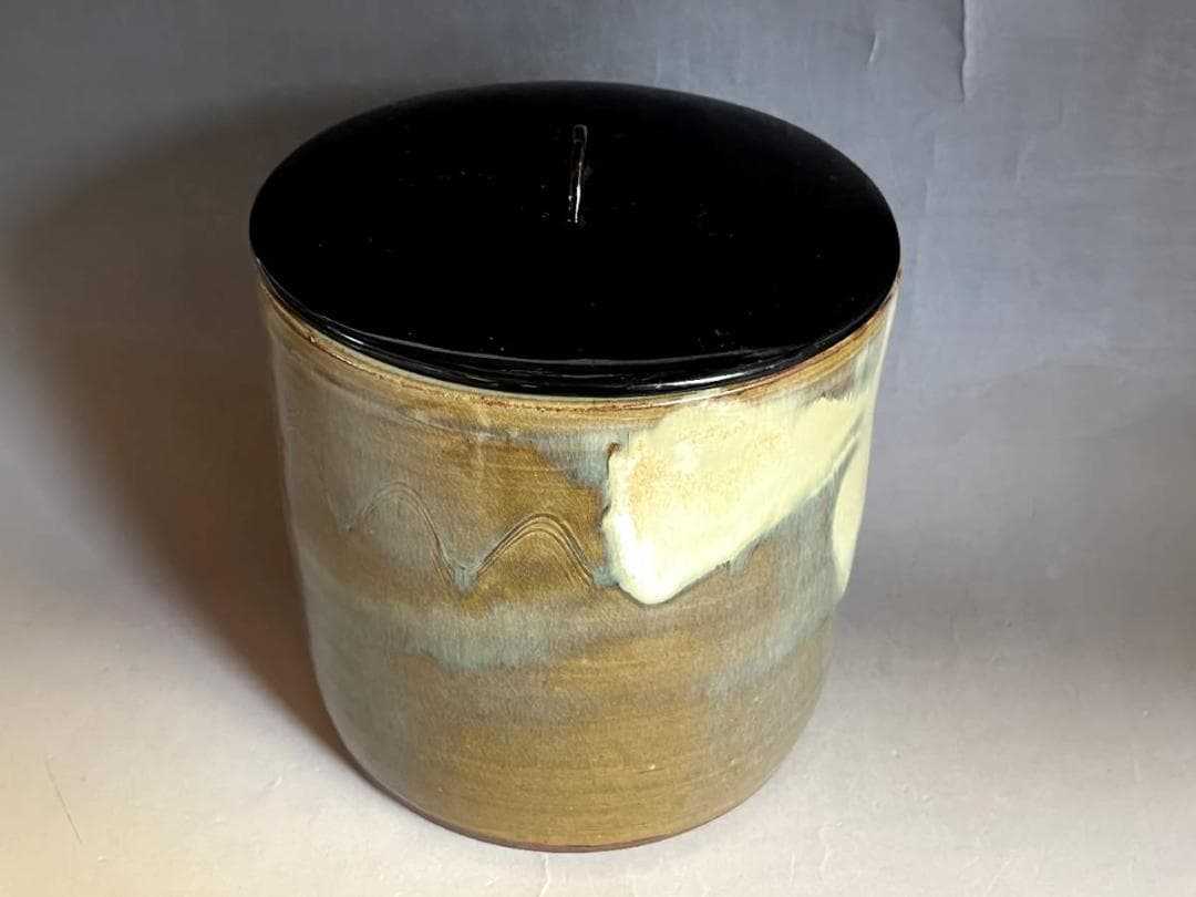 水指■小代焼 健軍窯 近重治太郎 漆器蓋 小岱焼　あお