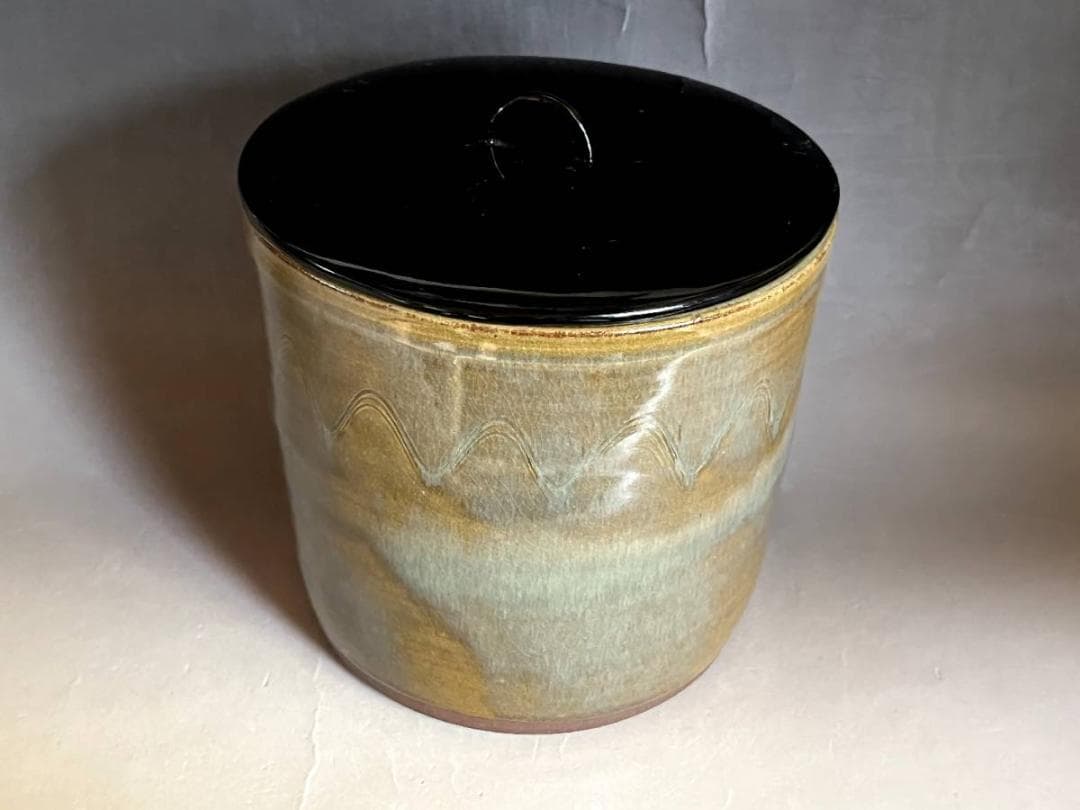 水指■小代焼 健軍窯 近重治太郎 漆器蓋 小岱焼　あお