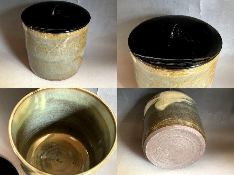 水指■小代焼 健軍窯 近重治太郎 漆器蓋 小岱焼　あお
