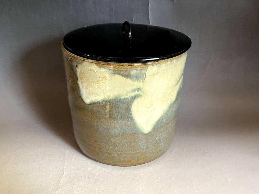 水指■小代焼 健軍窯 近重治太郎 漆器蓋 小岱焼　あお